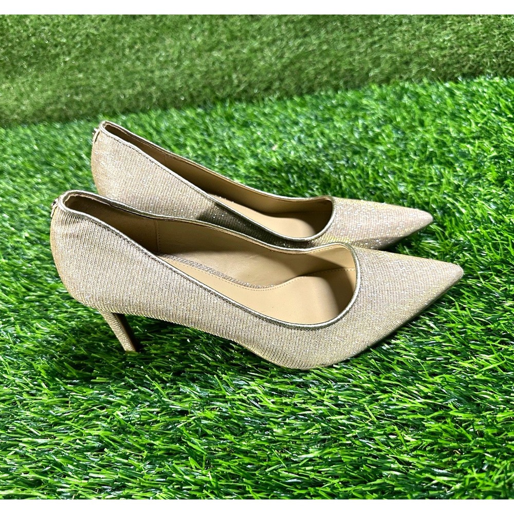 Michael Kors Womens Beige Glitter Pump Kitten Heel Pointed Toe Slip-On 6